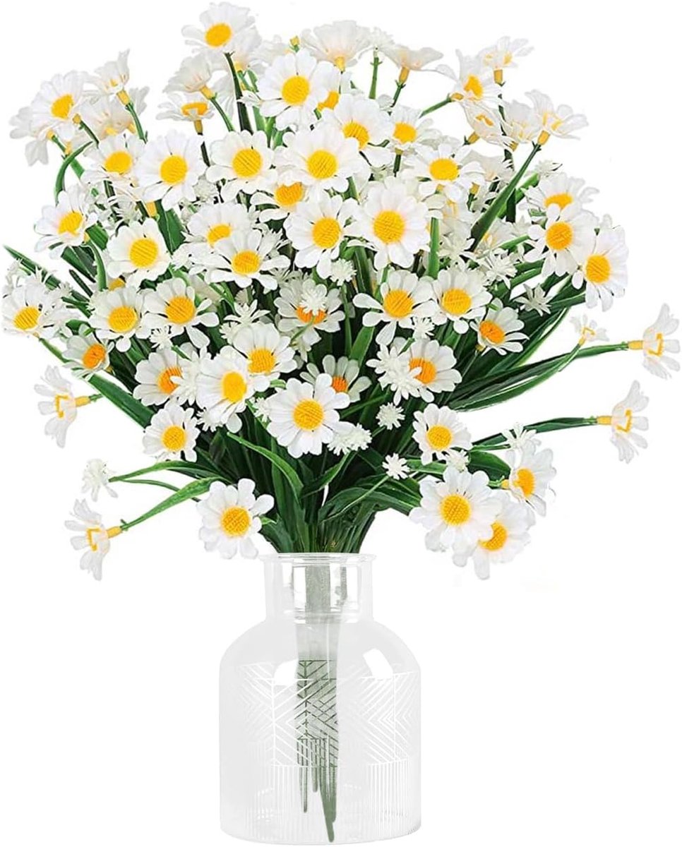Nepbloemen boeket - 5 witte kunstmadeliefjes - UV-bestendig - Perfect voor tuin- en huiskamerdecoratie - SnelShoppen