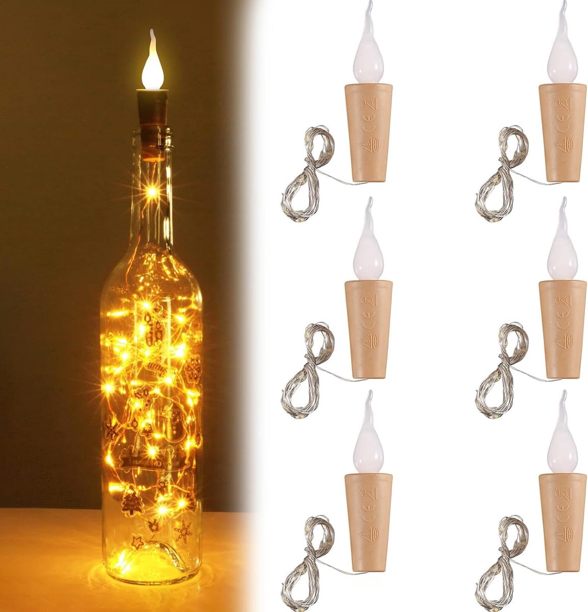 Bottle lights met kurken 6 stuks - 2 meter met 20 LED-lampen - sfeervolle verlichting - perfect voor bruiloften - SnelShoppen