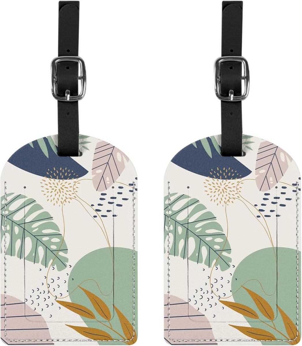 Luggage tags 2-pack - PU leer - tropische bladeren - bescherm je privacy - SnelShoppen