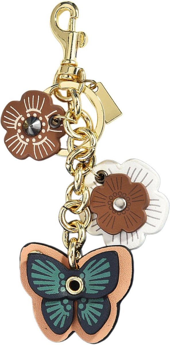 Sleutelhanger vlinder met bloemenpatroon - leren tasaccessoire - retro stijl - uniek cadeau voor vrouwen - SnelShoppen