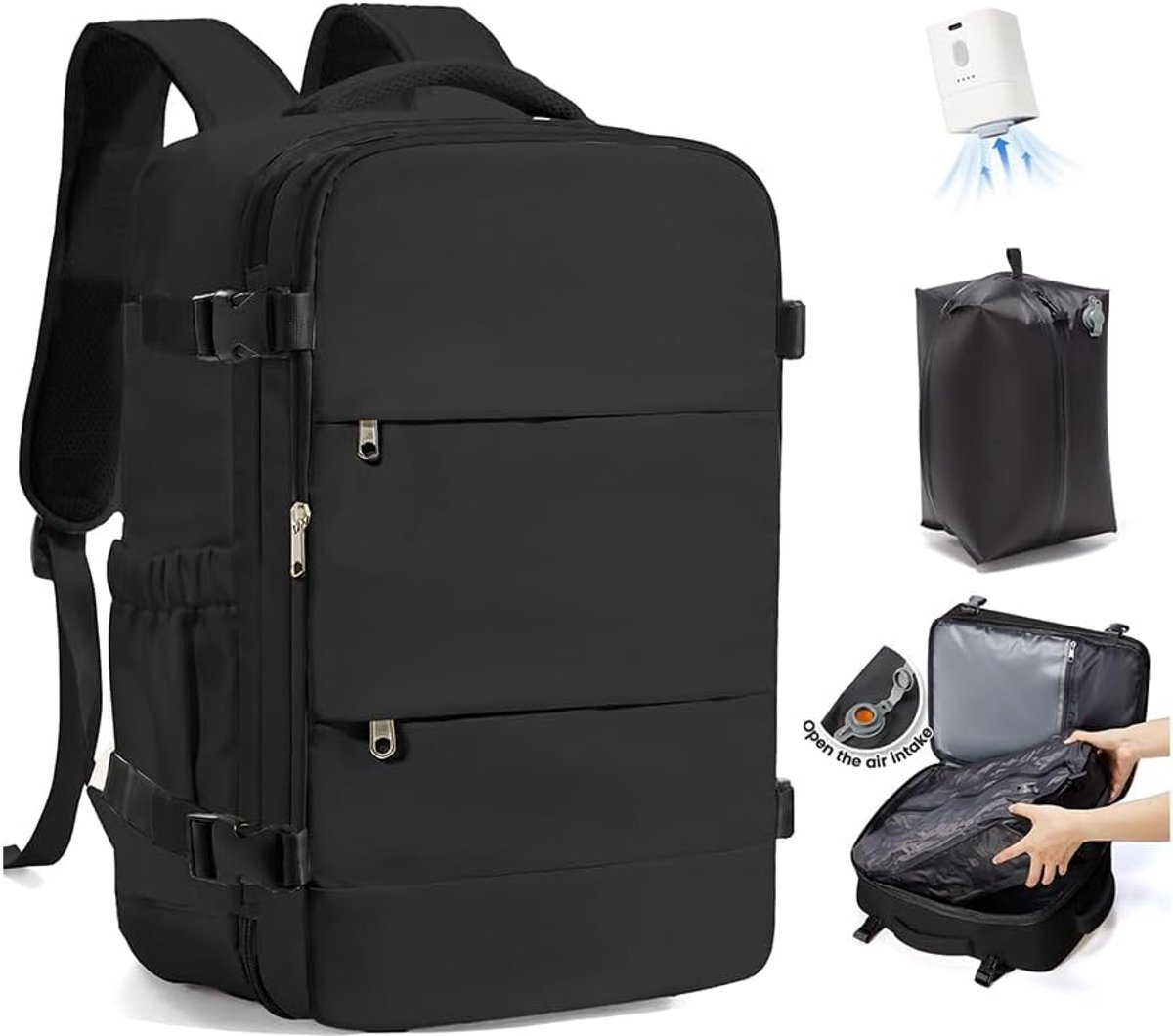 Vacuüm Rugzak met Pomp 40x30x20 - Reis Bagage voor Ryanair en EasyJet - Handzaam en Ruimtebesparend - SnelShoppen