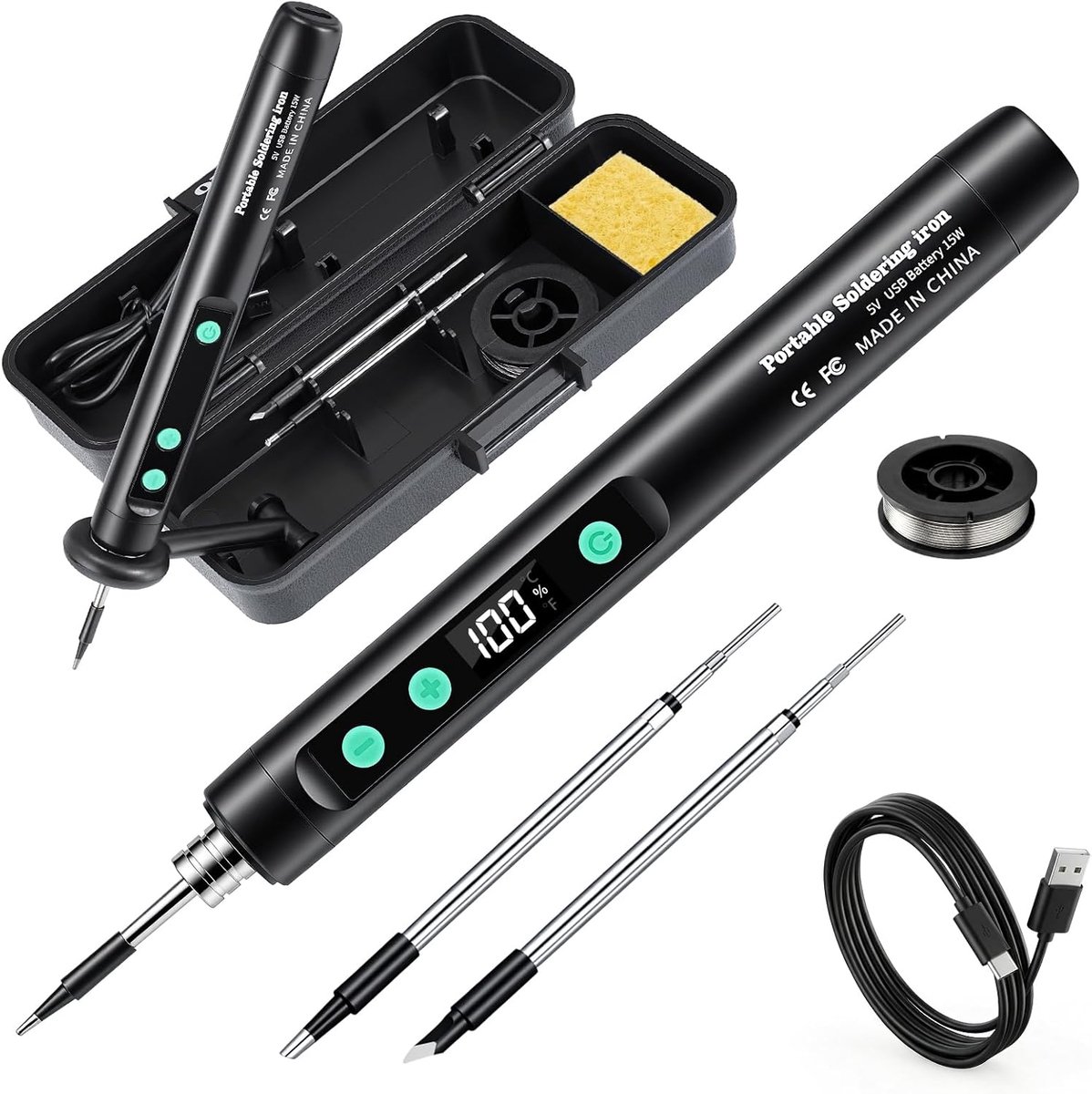 Draadloze soldeerbout kit - 1100 mAh oplaadbaar - USB Type C - digitaal LCD display voor reparatie - SnelShoppen