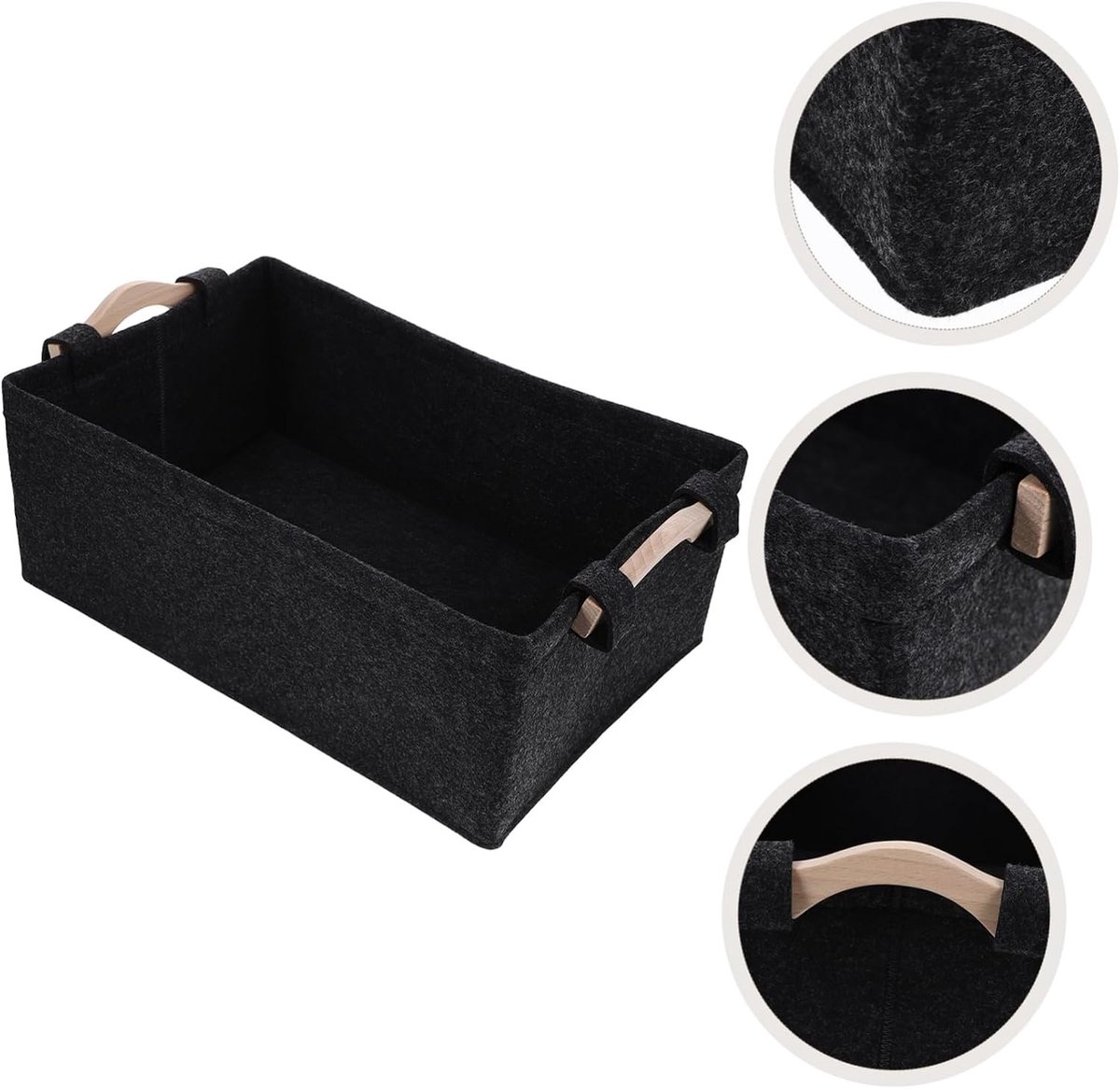 Opbergmand Vilt - Speelgoedmand Huisdier - Huishouden Organiseren - Met Houten Handvat - 37 x 25.5 x 13 cm - Donkergrijs