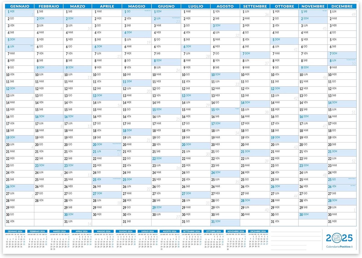 Wandkalender 2025 84 x 59 cm - Maxi A1 - Positief ontwerp - Overzicht van het jaar - SnelShoppen