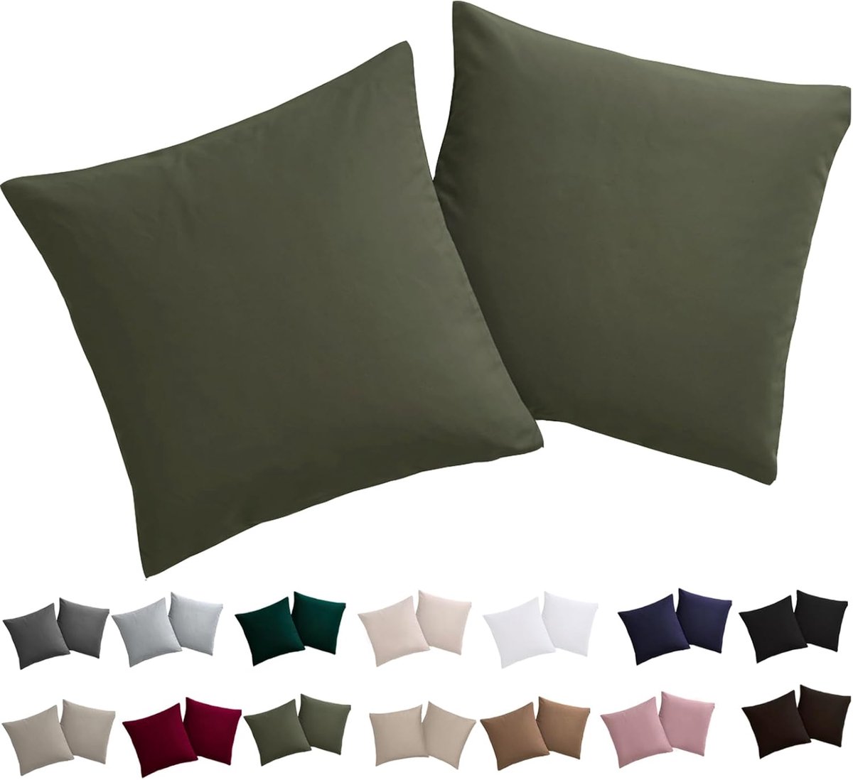 Kussenhoes 50 x 50 cm, set van 2 - kussenslopen 50 x 50 cm, olijfgroen, 100% microvezel, strijk- en kreukvrij, met rits