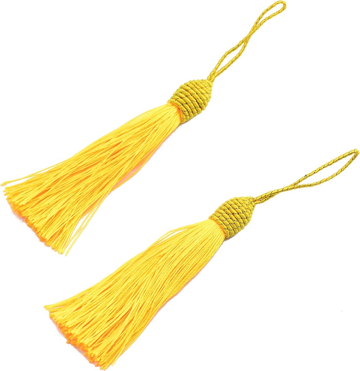 20 stks 15,5 cm/6 inch Zijdeachtige Floss Kwasten met 2-inch Koordlus en Kleine Chinese Knoop voor het Maken van Sieraden, Souvenirs, Bladwijzers, DIY Ambacht Accessoire(Koninklijk goud)
