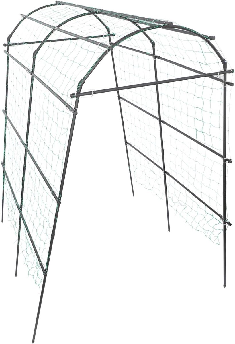 Tuinboog van staal, 183 x 115 x 230 cm, doe-het-zelf tuinspalier met nylonnet, 31 bevestigingsgespen, 9 dwarsstangen, tuinboog voor klimplanten, klimhulp en decoratieve boog voor bruiloft en tuin