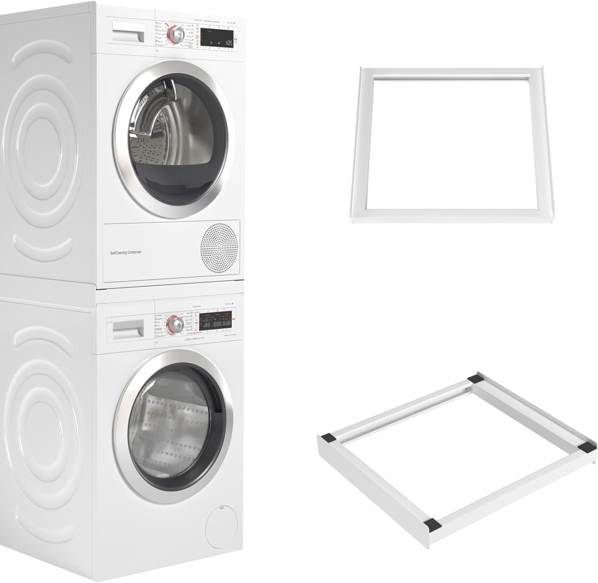 Wasmachine Droger - Stapelkit voor Wasmachine en Droger - Universeel Tussenkader, Geschikt voor Elke Combinatie van Apparaten - Kleur: Wit, Duurzaam en Ruimtebesparend