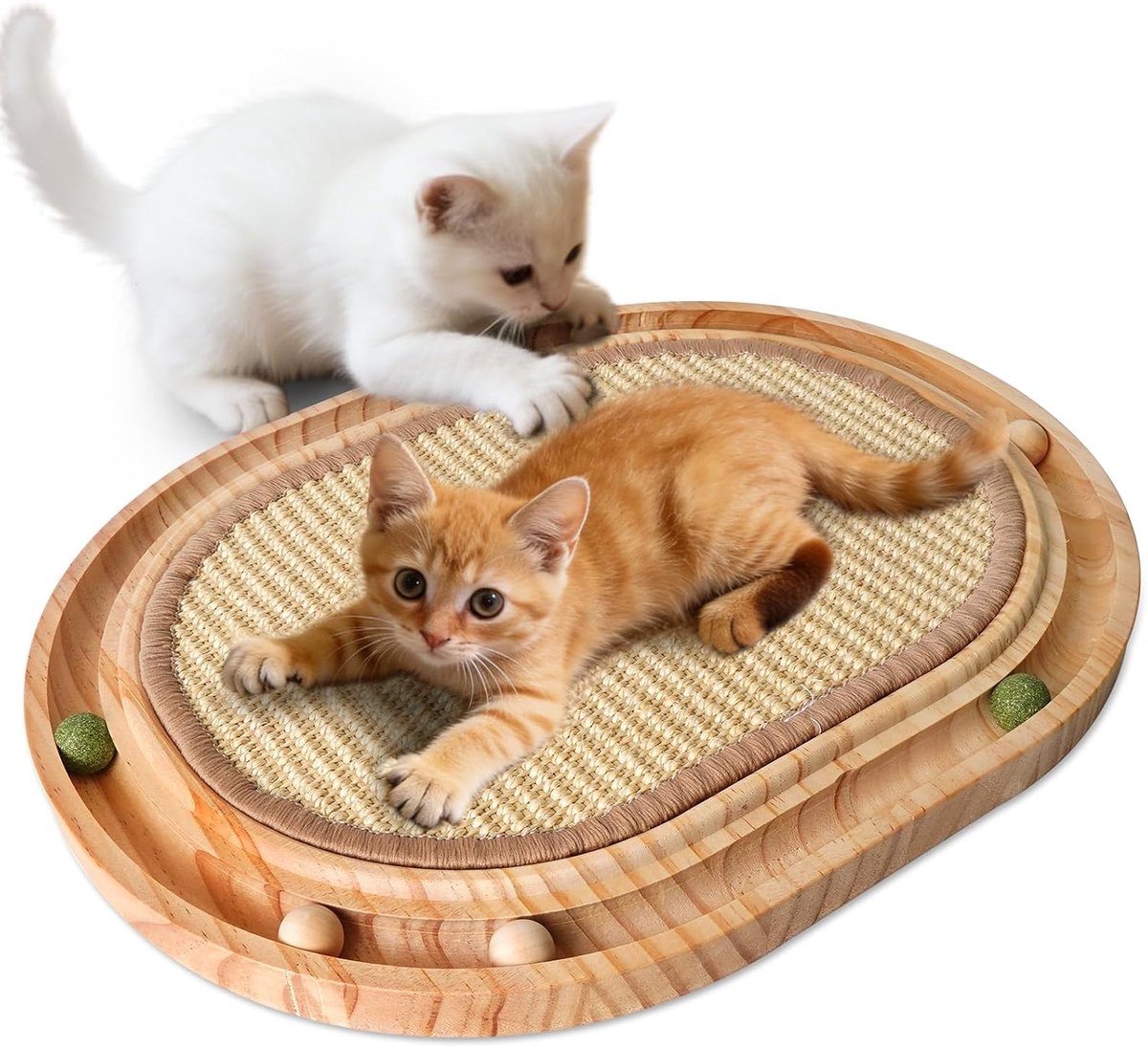 Kattenkrabpaal, 43 x 33 x 2,5 cm Drapsmat kat met 7 kleine ballen, natuurlijke sisal pad, roofdieren voor alle katten spelletjes, ontspanning