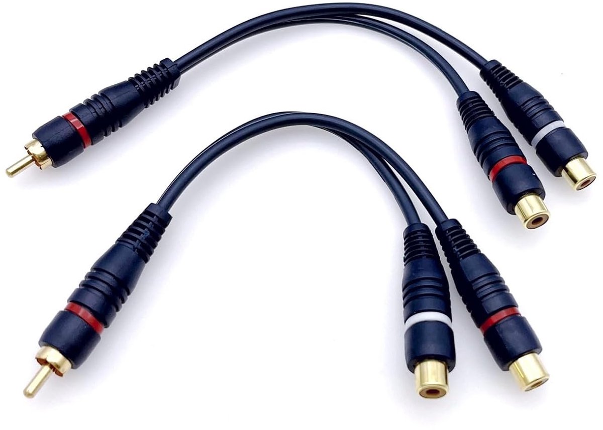 2 Stuks 20 cm y-splitterkabel 1 mannelijke rca-stekker naar 2 vrouwelijke rca-aansluitingen voor home audio video av, home theatre, eindversterker, buizenversterker en luidsprekers