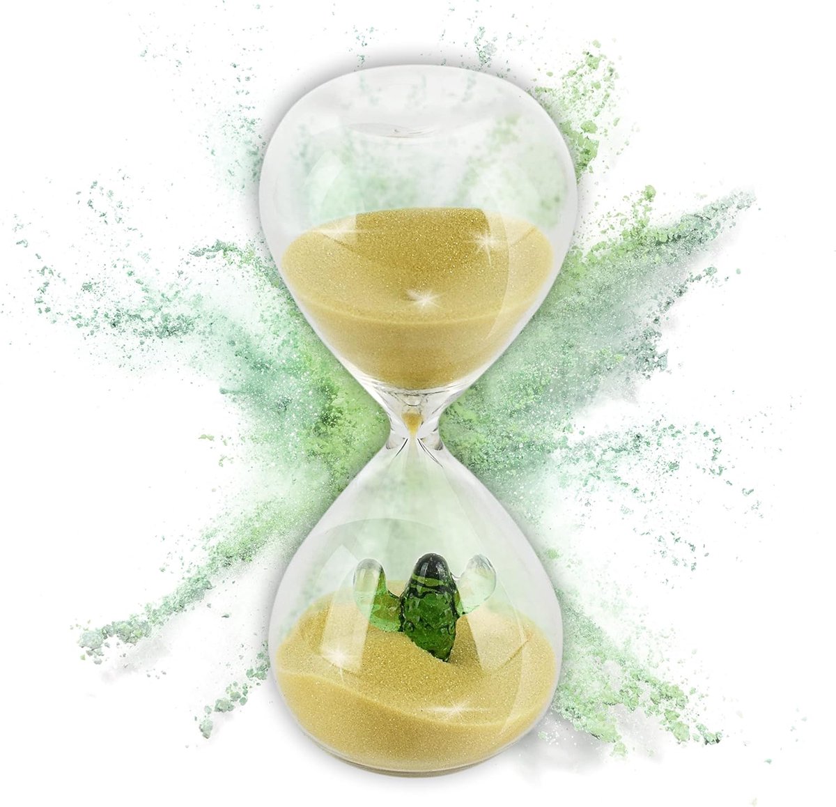 Zandloper van glas (100% mondgeblazen), met decoratieve woestijncactus, 15 minuten zandloper, zandloper, Hourglass I jong en modern