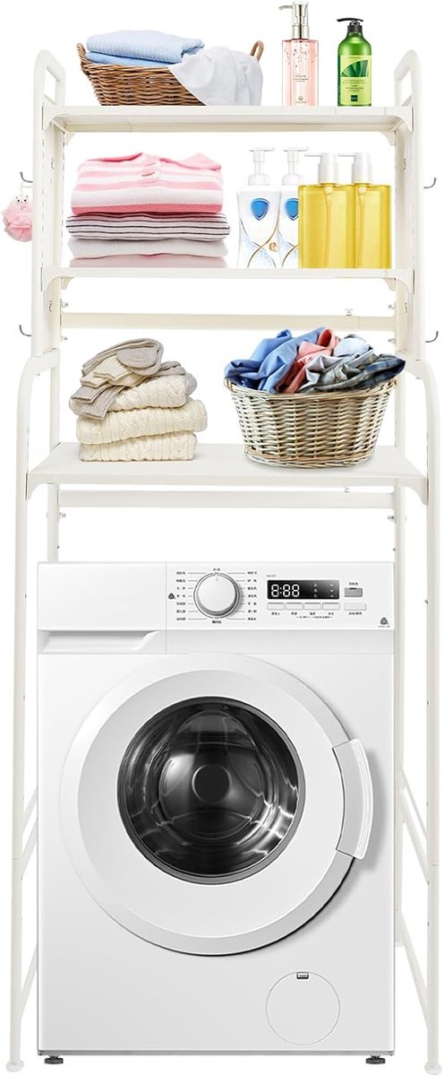 verstelbaar wasmachinerek, multifunctioneel vrijstaand badkamerrek, wc-plank boven wasmachine toilet, bovenbouwkast, wasmachine bovenbouw kast (wit)