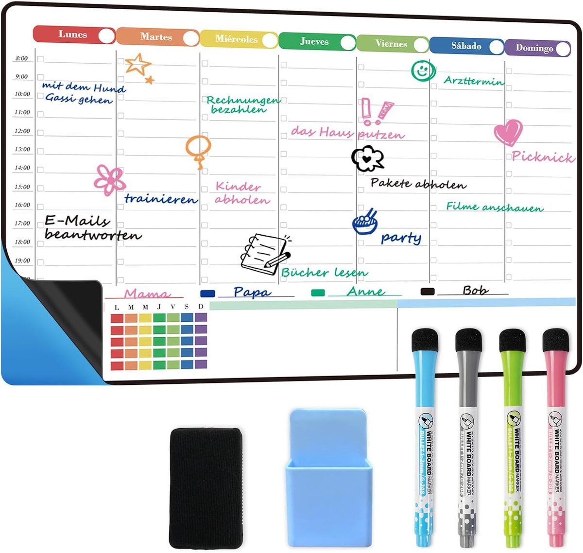 42 x 28 cm weekplanner, droog uitwisbare kalender, zelfklevende stick op elk glad oppervlak, Spaans