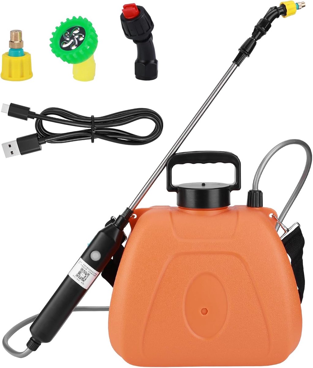 8 liter drukspuit 7,4 V sterkere elektrische plantensproeier tuinsproeier | 3 nevelsproeiers, verstelbare schouderriem, USB-oplaadbare handgreep, voor gazon en tuin, onkruidsproeier