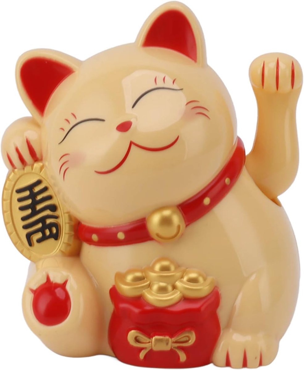 Maneki Neko zwaaiende kat, elektrische hoekarm geluksbrenger kat, schattige gelukskat, decoratief figuur voor bureau woonaccessoires kassier teller decoratie (MLY11020-2 geel)