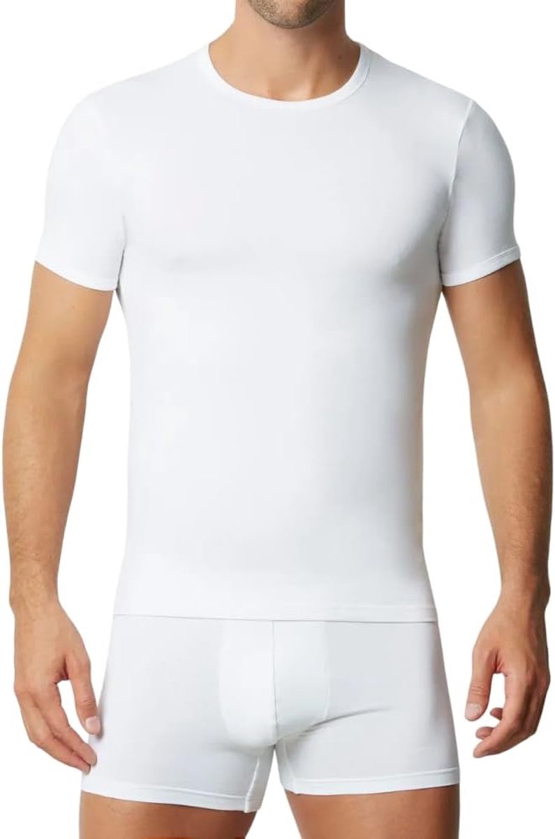 Thermische shirt korte mouw 1 of 3 warme katoenen onderhemden 100% interlock. Ronde hals of puntige kraag. Wit of zwart