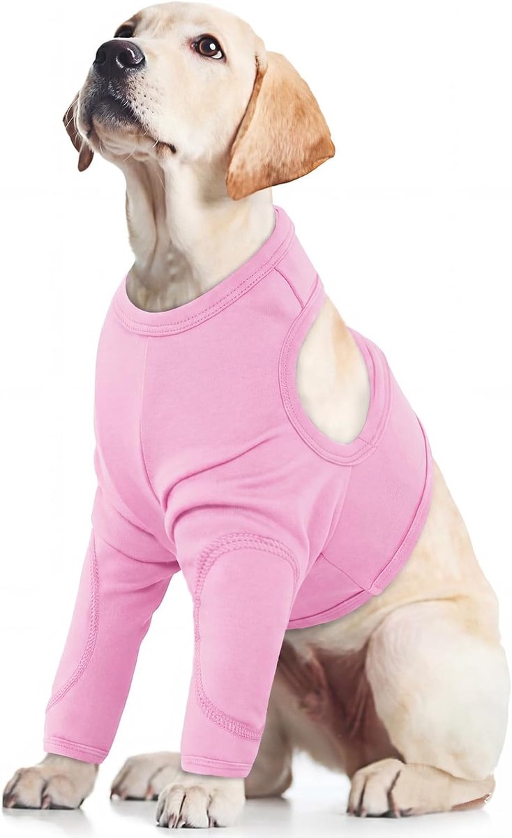 Op-Body voor honden, zacht medisch huisdiershirt voor honden, bescherming tegen lekken, voorbeen voorkomt het likken van beenwonden door huisdieren (roze, L)