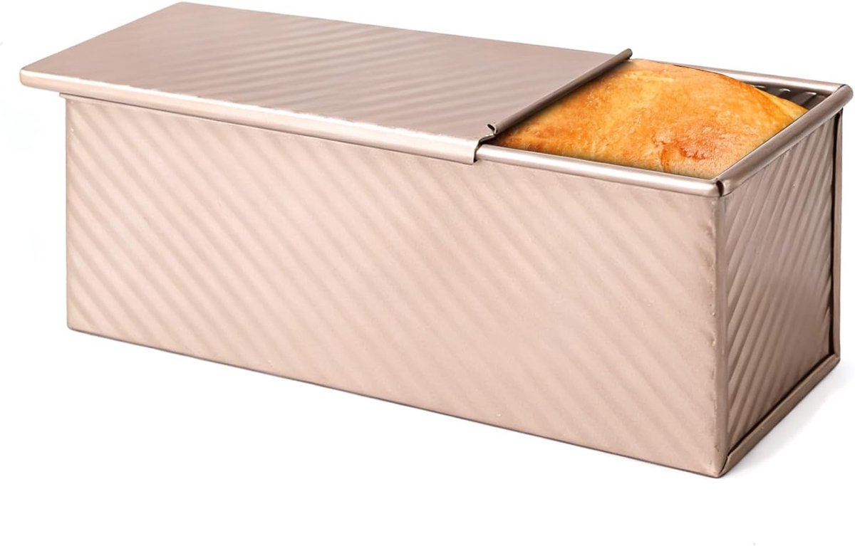 1000g Toastbrood Bakvorm Met Deksel, Kastenvorm Taart Rechthoekig Taartvorm Hoekig Kastenvorm Broodbakvormen Toast Brood Bakvorm Pullman Laib voor Brood, Taart, Gebak (32 x 12 x 11 cm, Roségoud)