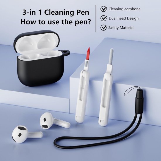 Hoes Compatibel met AirPods 4th Generation hoes (2024) met reinigingsset, Beschermend Siliconen hoesje voor Airpods 4, LED vooraan zichtbaar (zwart) — afbeelding 5