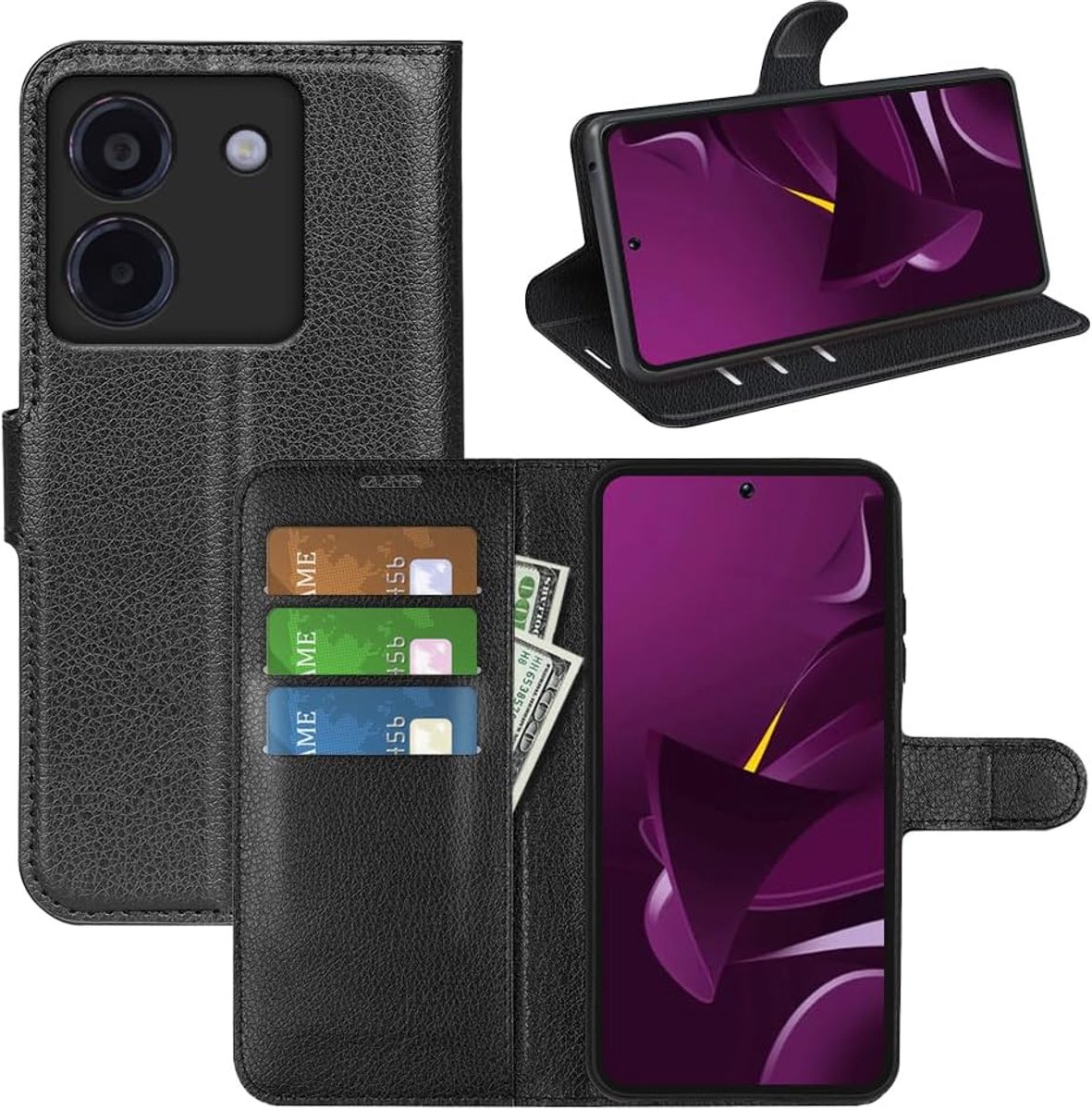 Hoesje voor Xiaomi Poco M7 Pro 5G, Premium Lederen Portemonnee Hoesje Flip Folio Hoesje met Siliconen Bumper [Kickstand] [Kaarthouder] [Magnetische Gesp] Bookcase Skin voor Xiaomi Poco M7 Pro
