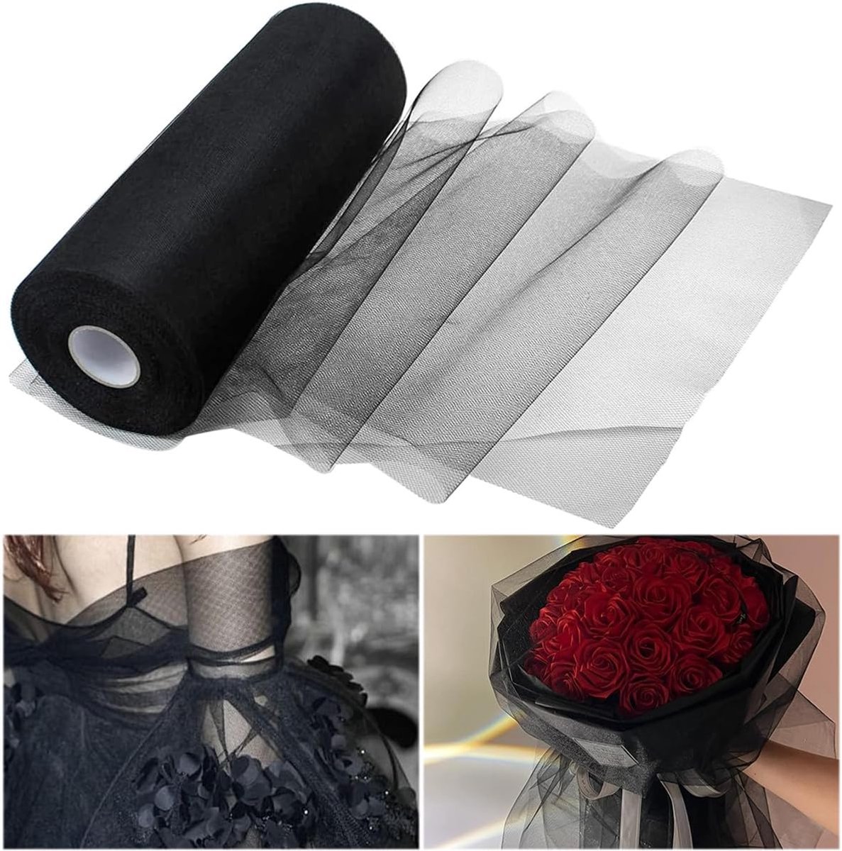 Tule rol 30 cm x 91,4 m, bruiloft tafelloper decoratie (zwart)