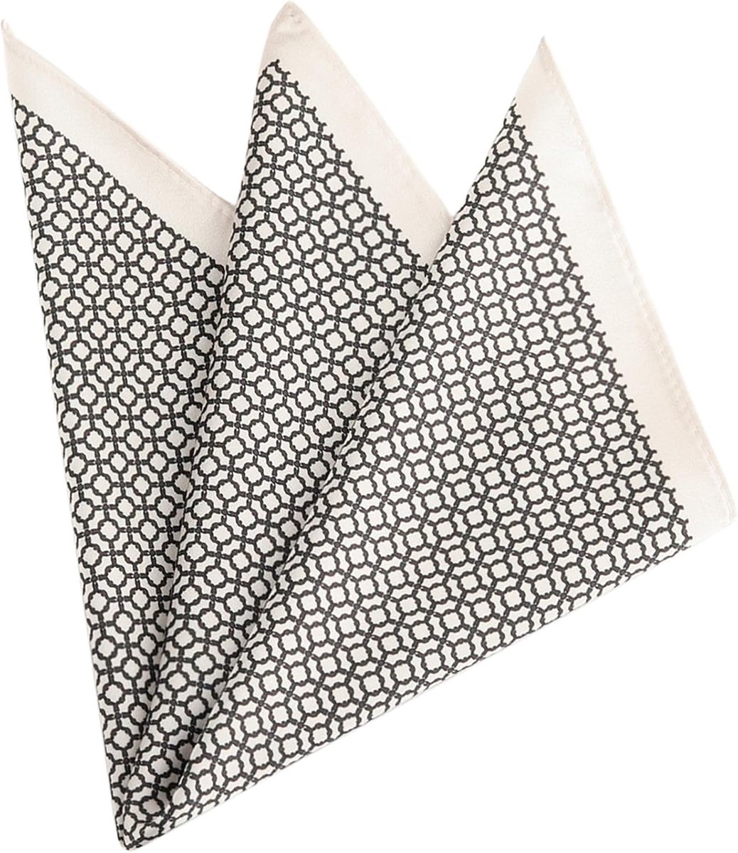 Zakdoek voor heren, zijdeachtige textuur, zachte glans, kleurrijk patroon, vintage, retro, zakelijk, bruiloften - 33 x 33 cm beige geometrisch patroon