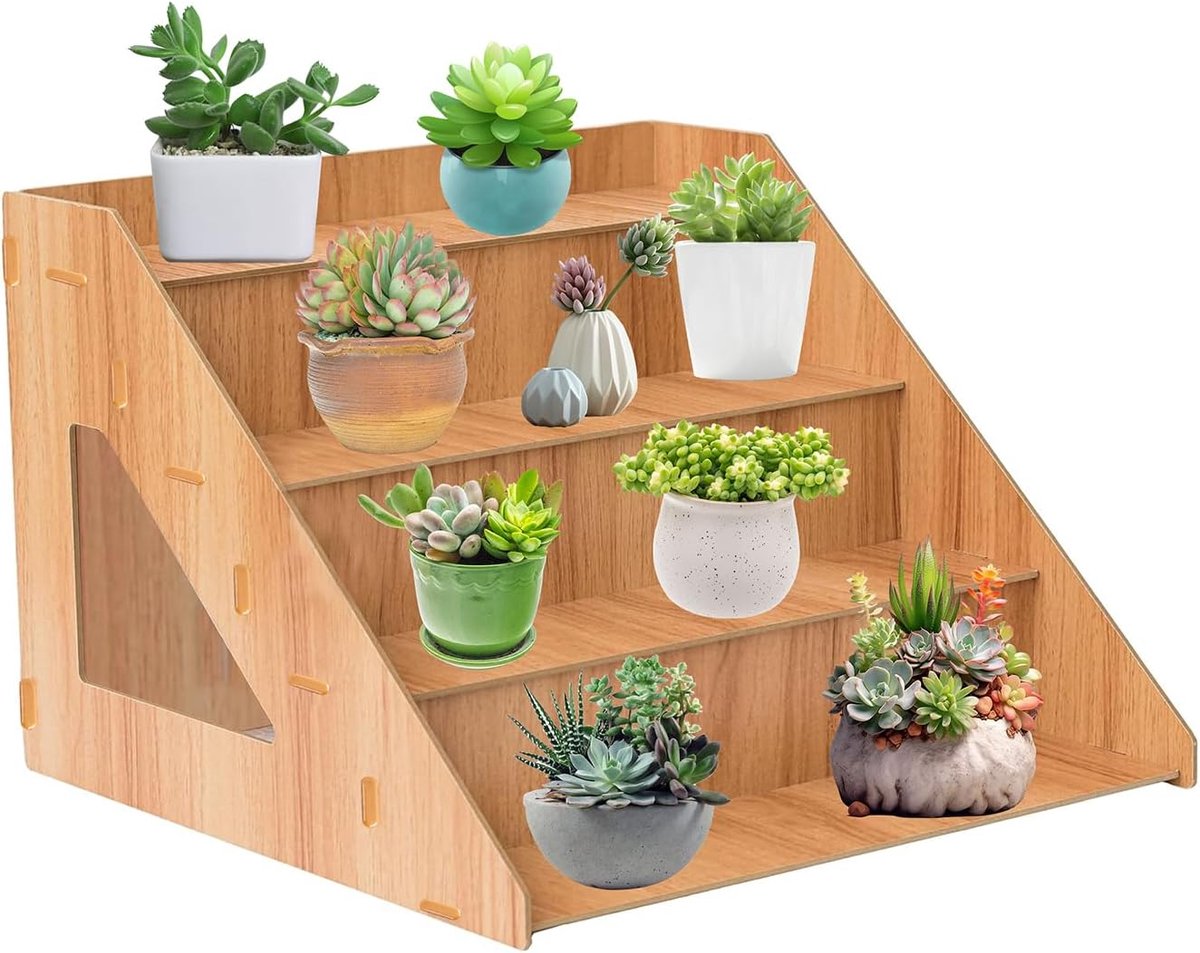 4 etages houten display riser 38 x 37 x 27 cm gegradueerd hout riser display standaard rustieke cupcake-standaard voor handwerk verzamelstukken parfum plant