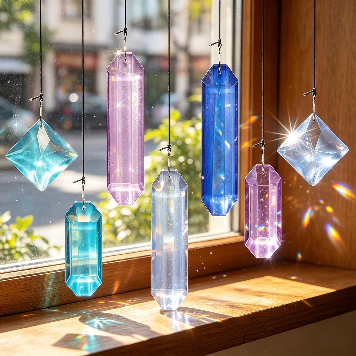 Zonnevangerset voor ramen en wooncultuur, lichtblauwe droomhangdecoratie met haken, regenboogmaker voor tuin, terras en kerstbomen