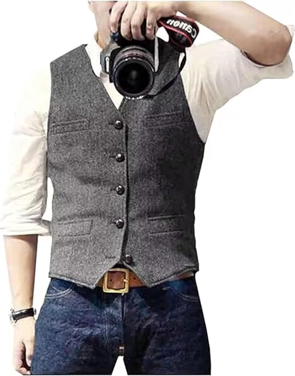 Casual wollen vest met visgraatpatroon voor onder pak, v-hals, tweedvest voor bruiloft, bruidsjonker