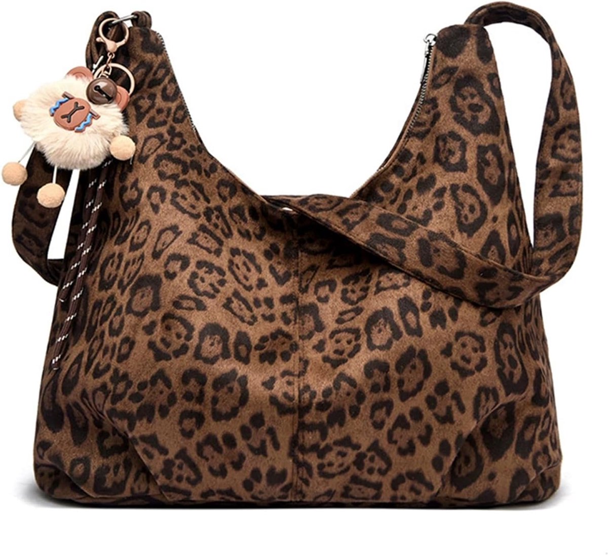 Tote bag met verstelbare schouderband - hobo van suede - luipaardprint - ideaal voor werk en vrije tijd - SnelShoppen
