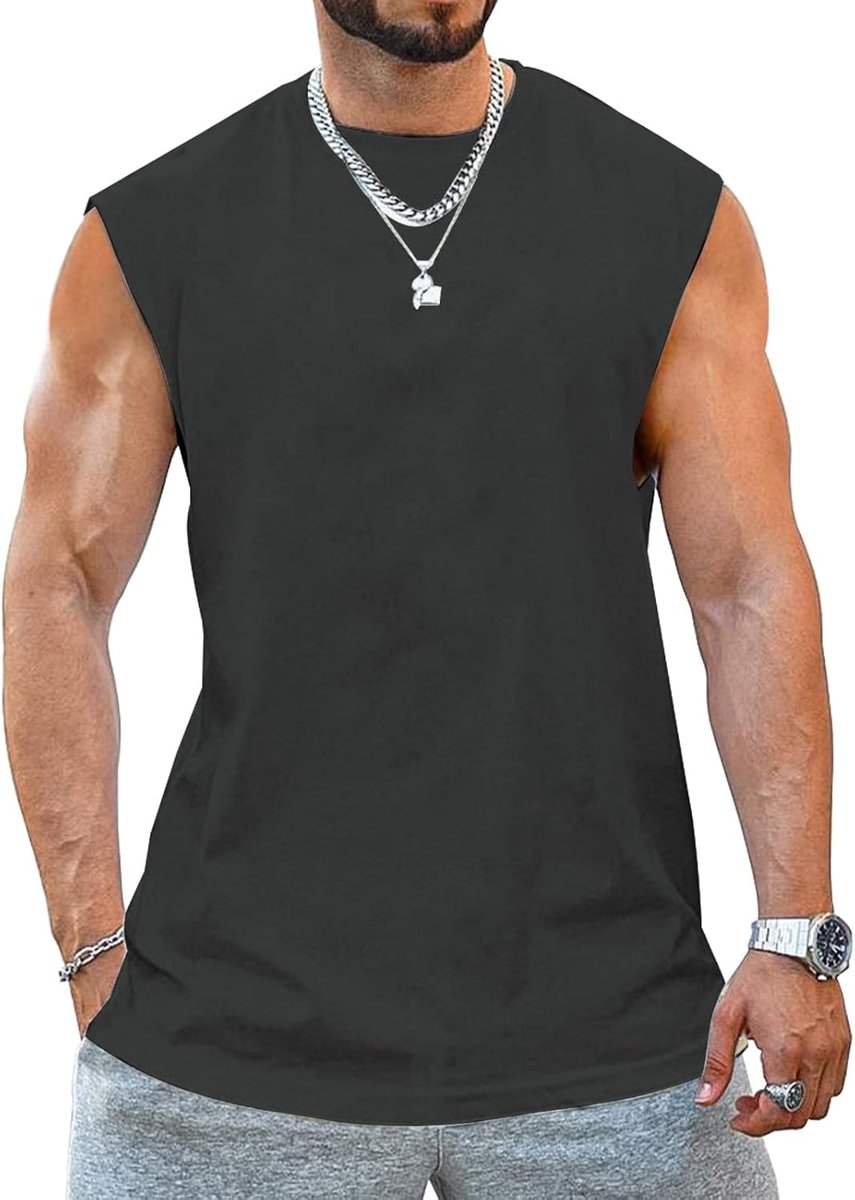 Heren Tanktop Mouwloos - Donkergrijs - Sportief - Ideaal voor de sportschool - SnelShoppen