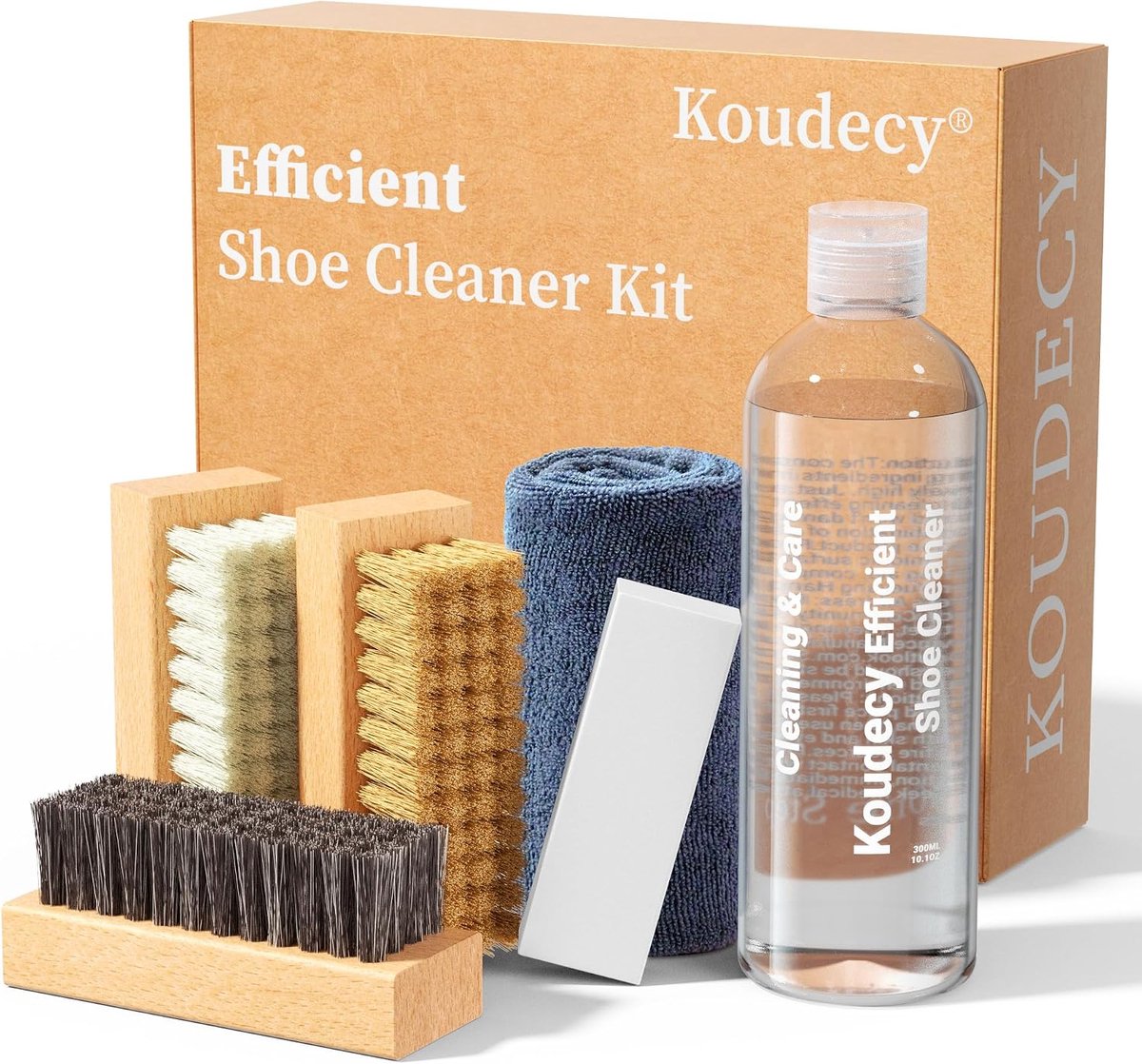 Schoonmaakset sneakers 300ML - witte sneakerreiniger - met 3 schoenborstels, gum en doek - SnelShoppen