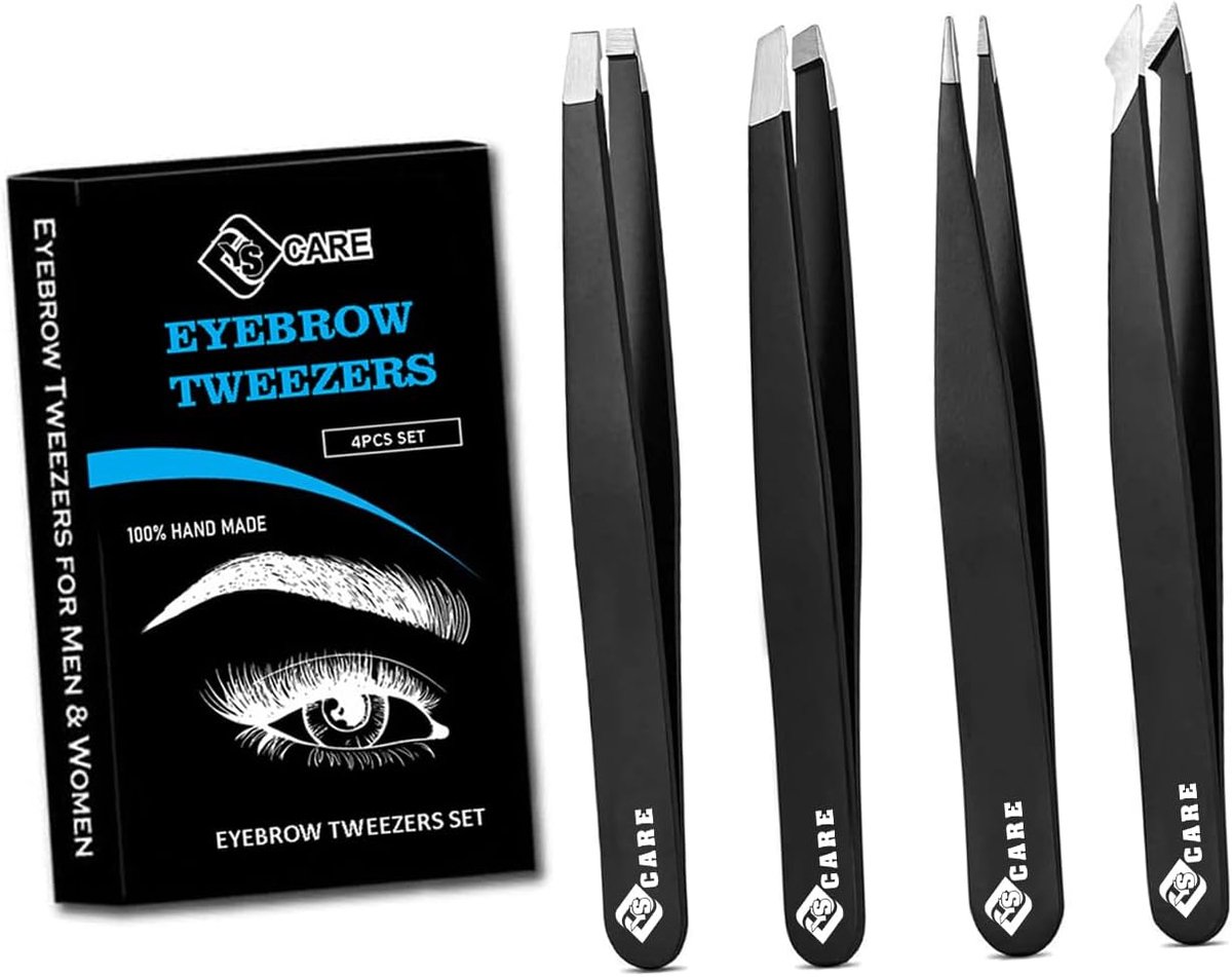 Tweezers set 4-delig - Professioneel roestvrij staal - Voor precisie in gezichtsverzorging - ShopVlot