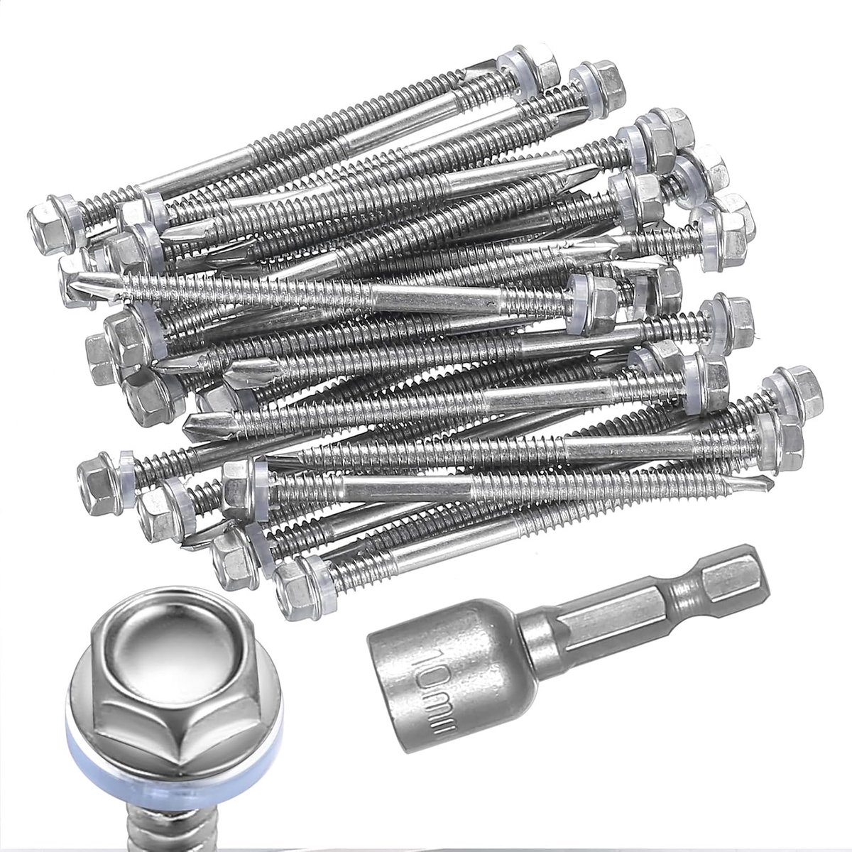 Zelftappende schroeven M6.3 x 100 mm - RVS 401 - met afdichtring - voor optimale bevestiging - ShopVlot