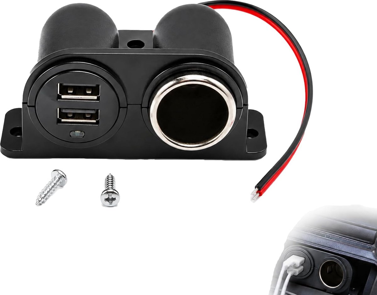 Opbouw stopcontact 12 V/24 V - dubbele USB-oplader - sigarettenaansteker adapter - snel opladen in auto - ShopVlot