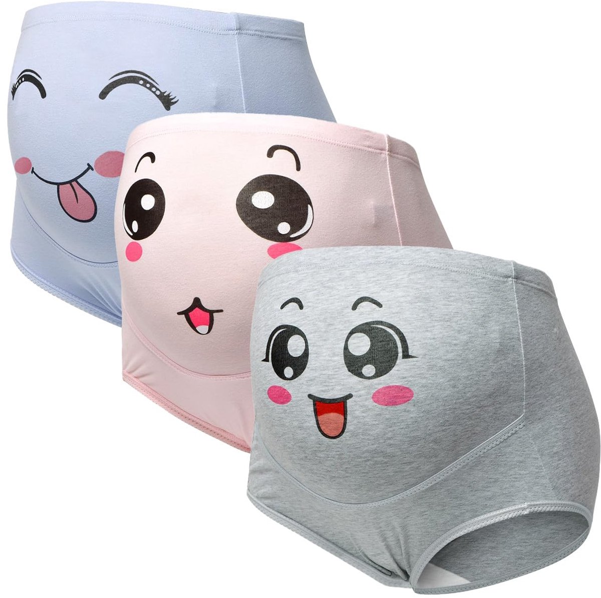 Zwangerschapsbroekjes set van 3 - hoge taille - elastisch katoen - antislip met smiley-print - ShopVlot