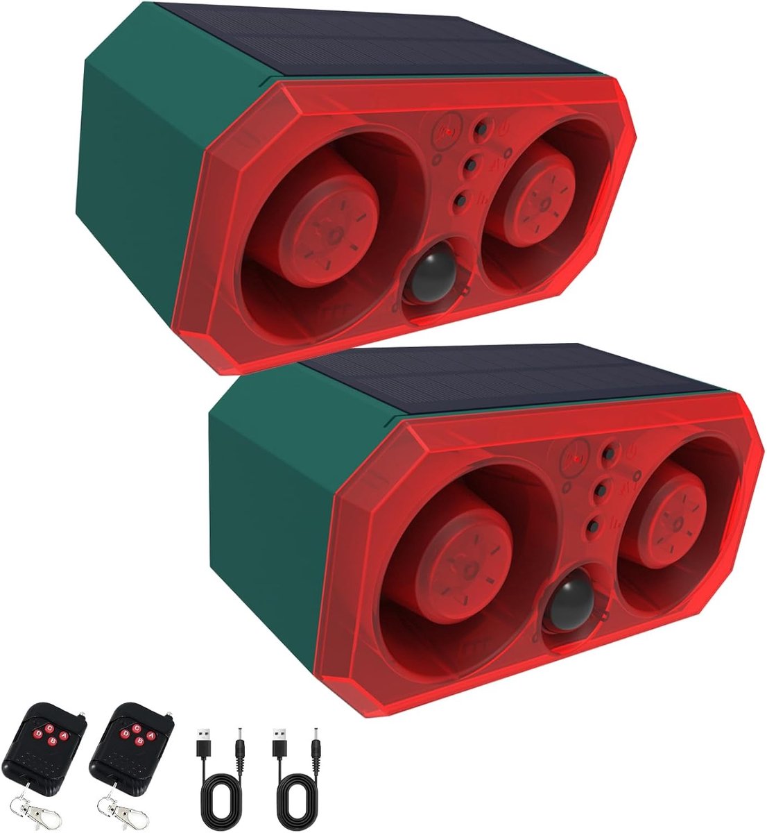 Outdoor zonne-energie bewegingsmelder alarm - 2 x 130 dB geluidmaker - met opnamefunctie - ShopVlot