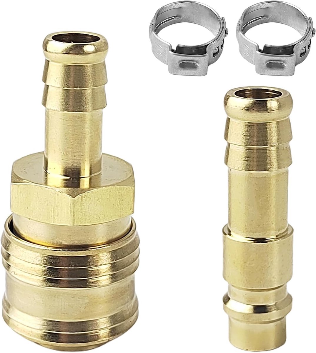 Persluchtkoppelingsset 1/2 inch - Messing - Snelkoppeling met 2 klemmen - Voor snelle aansluiting luchtleidingen - ShopVlot