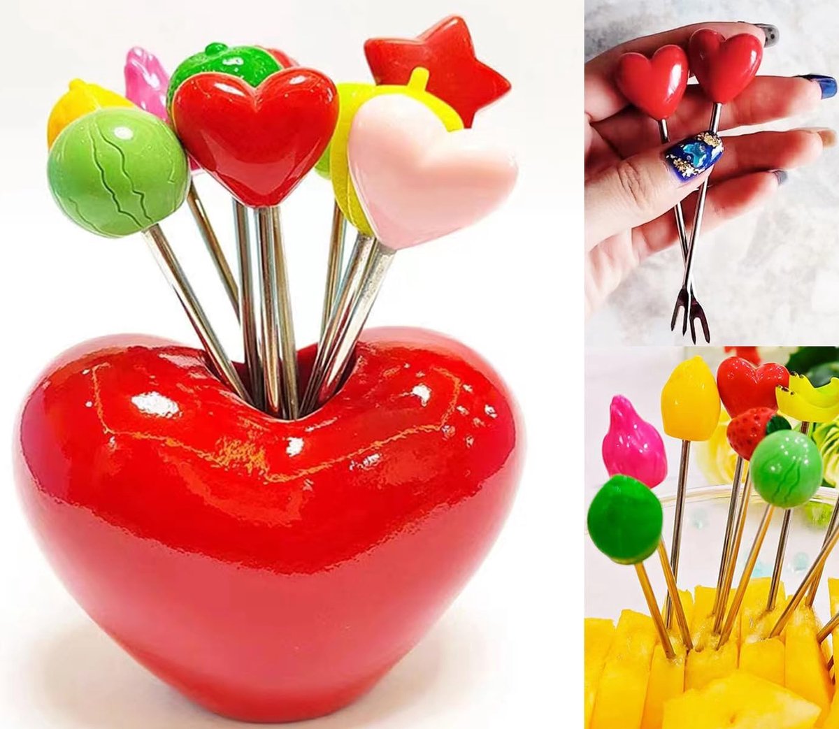 Fruit vorken set - 10 stuks roestvrij staal - schattige vormen - perfect voor het versieren van salades - ShopVlot
