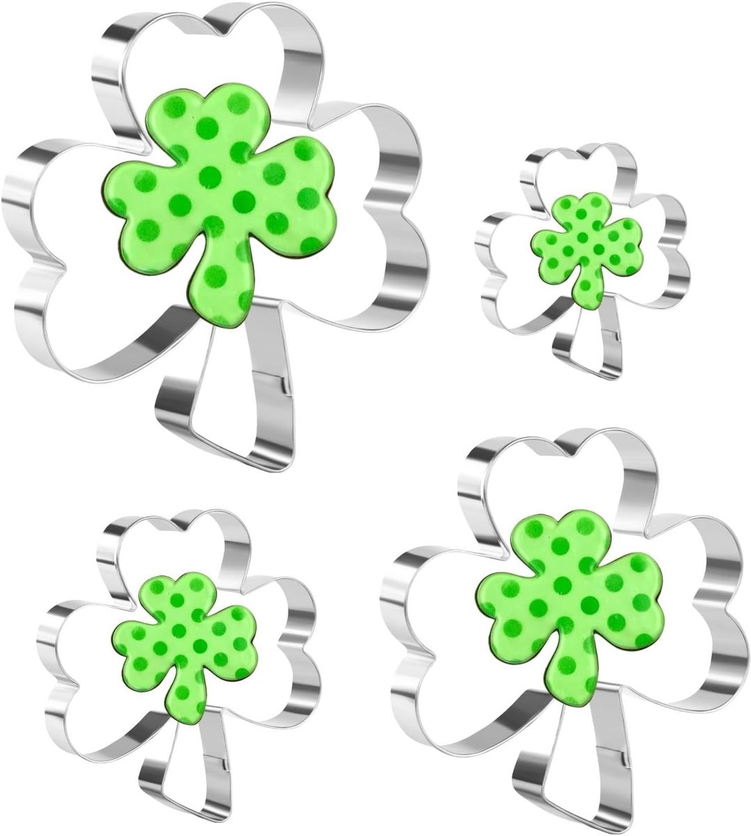 Koekjesuitsteekvormen klaver 3-delig - roestvrij staal - voor St. Patrick's Day - geschikt voor koekjesdeeg en fondant - ShopVlot