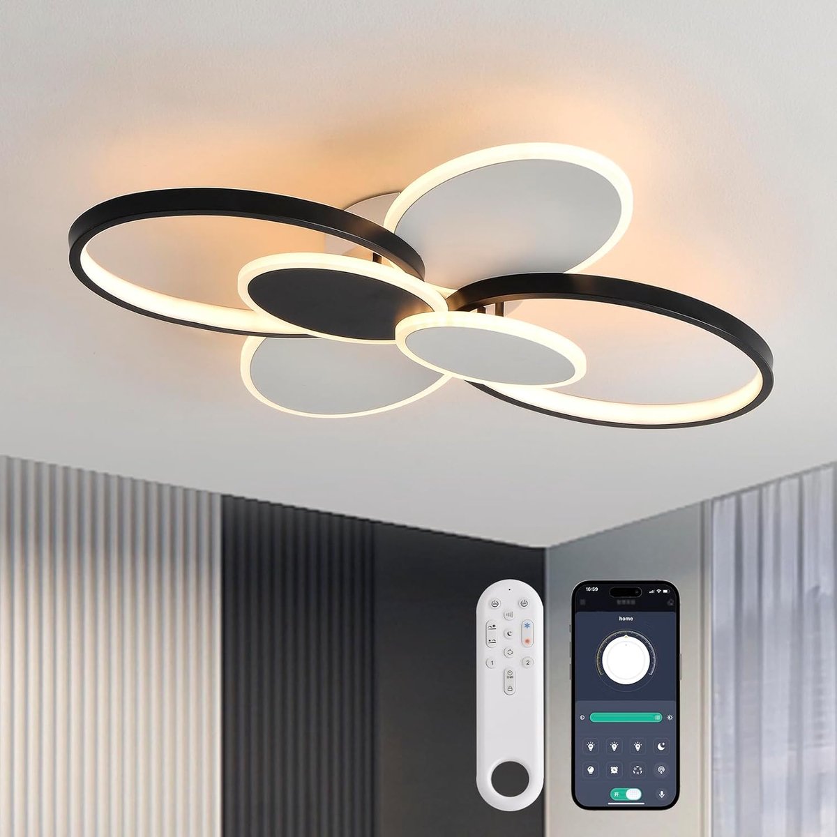 Plafondlamp Dimbaar 62CM - Ovalen Acryl - Met Afstandsbediening - Ideaal voor Slaapkamer - ShopVlot