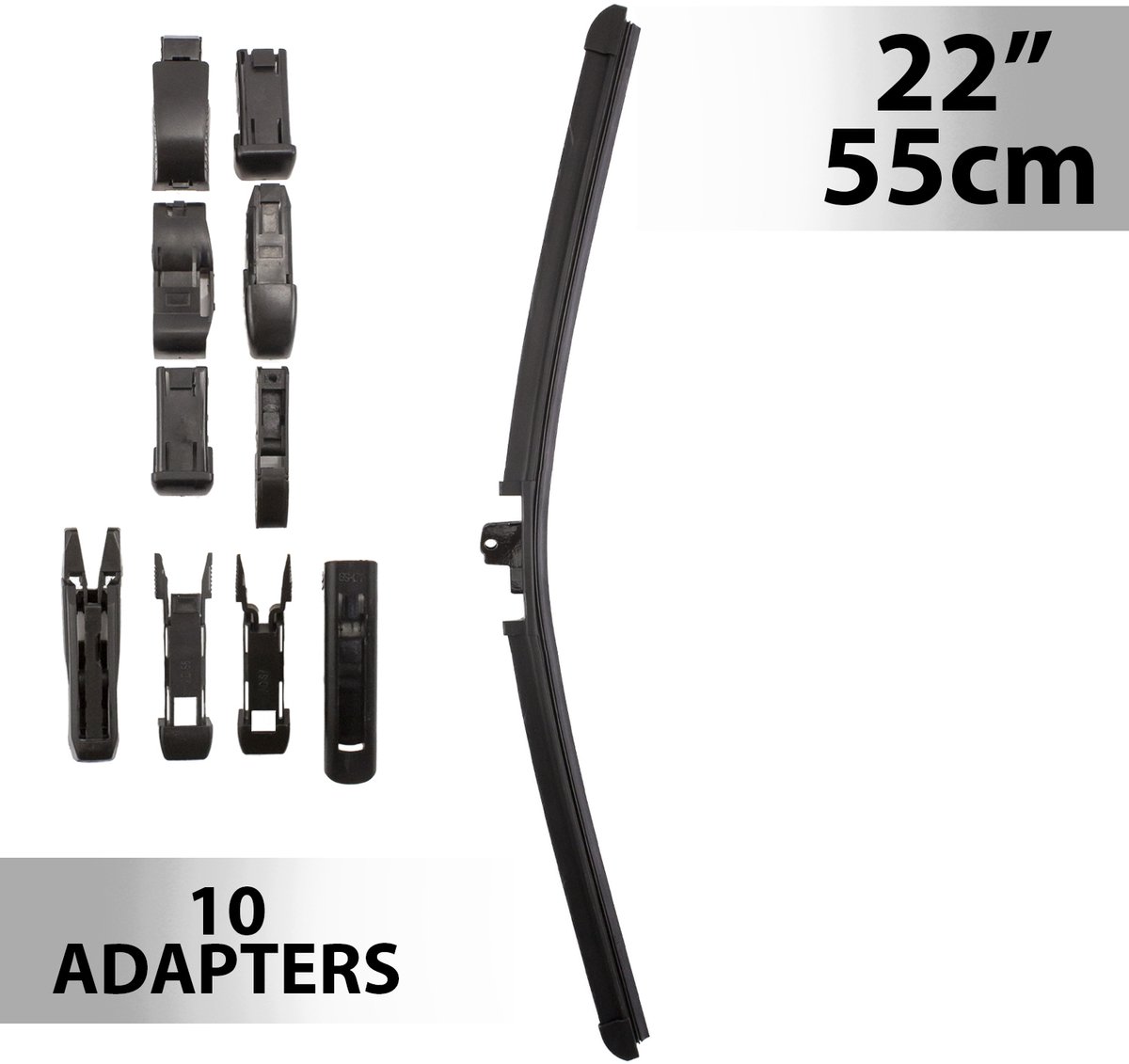 Universele Auto Ruitenwisser 55 cm (22") met 10 Adapters - Geschikt voor de Meeste Auto’s, Weerbestendig & Streepvrij Zicht [55742N]