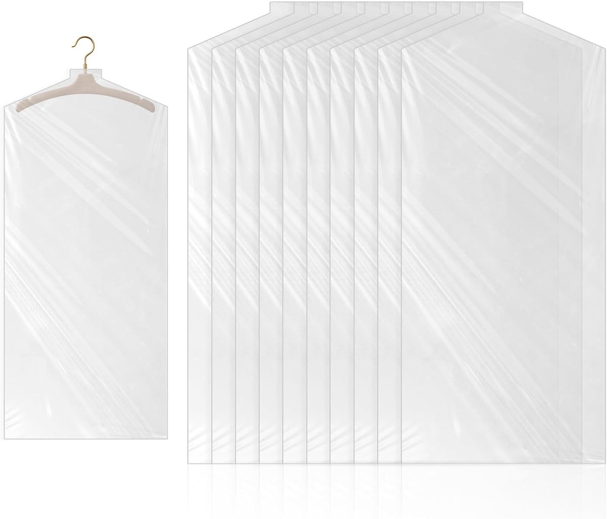 10 stuks kledingzakken, kunststof kostuumtassen (60 x 150 cm)