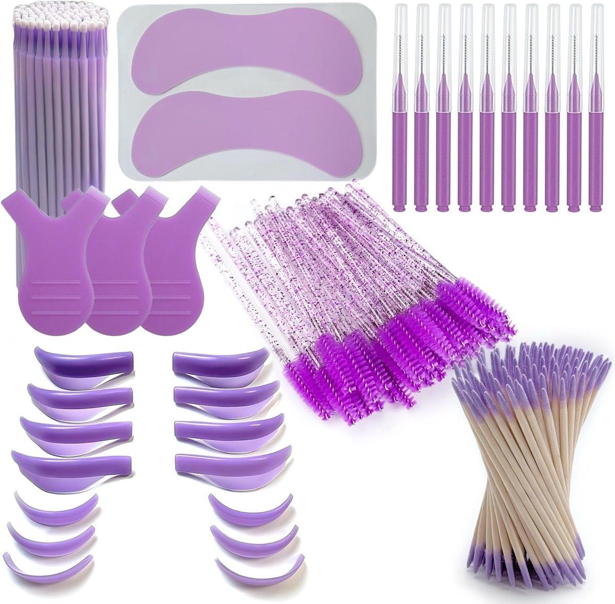 Accessoires voor wimperlift & tint-kit – 279 stuks wimperpermstelsel met siliconen schilden (7 maten), Y-kam-gereedschap, oogpads, microborstels, katoenen applicators en mascara-wandjes