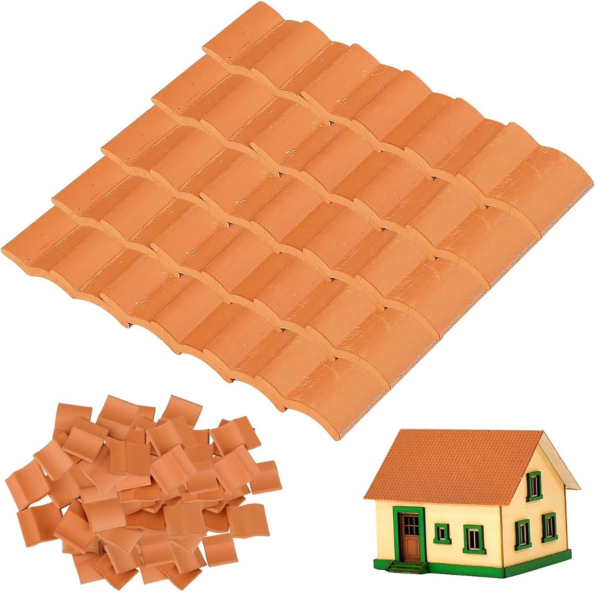 100 stuks miniatuur rode klei daktegels 2 x 1,7 cm, mini poppenhuis gordelroos, kleine ambachtelijke dakshingles, modelhuis bouwbenodigdheden voor doe-het-zelf projecten, Fairy Garden Diorama Micro