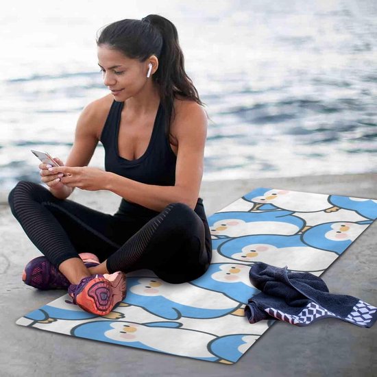 Yogamat - Fitnessmat - Sporten Buiten - Antislip Natuurrubber - 180 x 66 cm - Pinguïn Blauw van Yogamat — afbeelding 4