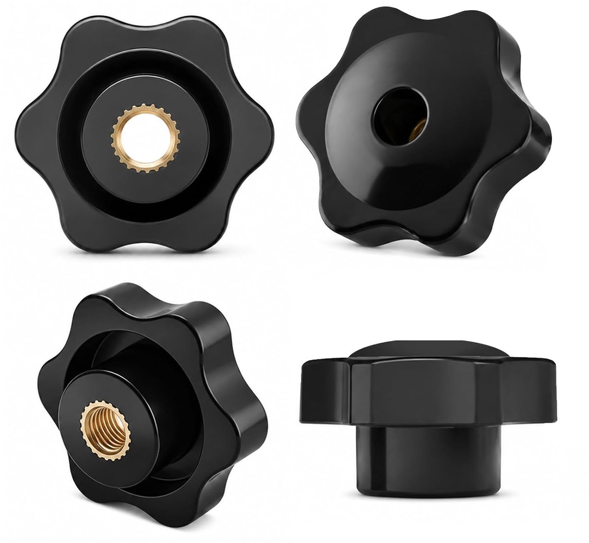 15 Stukken Stermoer M8 Diameter 38mm, Binnendraad Messing | Zwarte Sterhandgreep Geribbelde Schroef Voor Machines, Installaties,Meubels,Fitnessapparatuur,Werktuigmachines