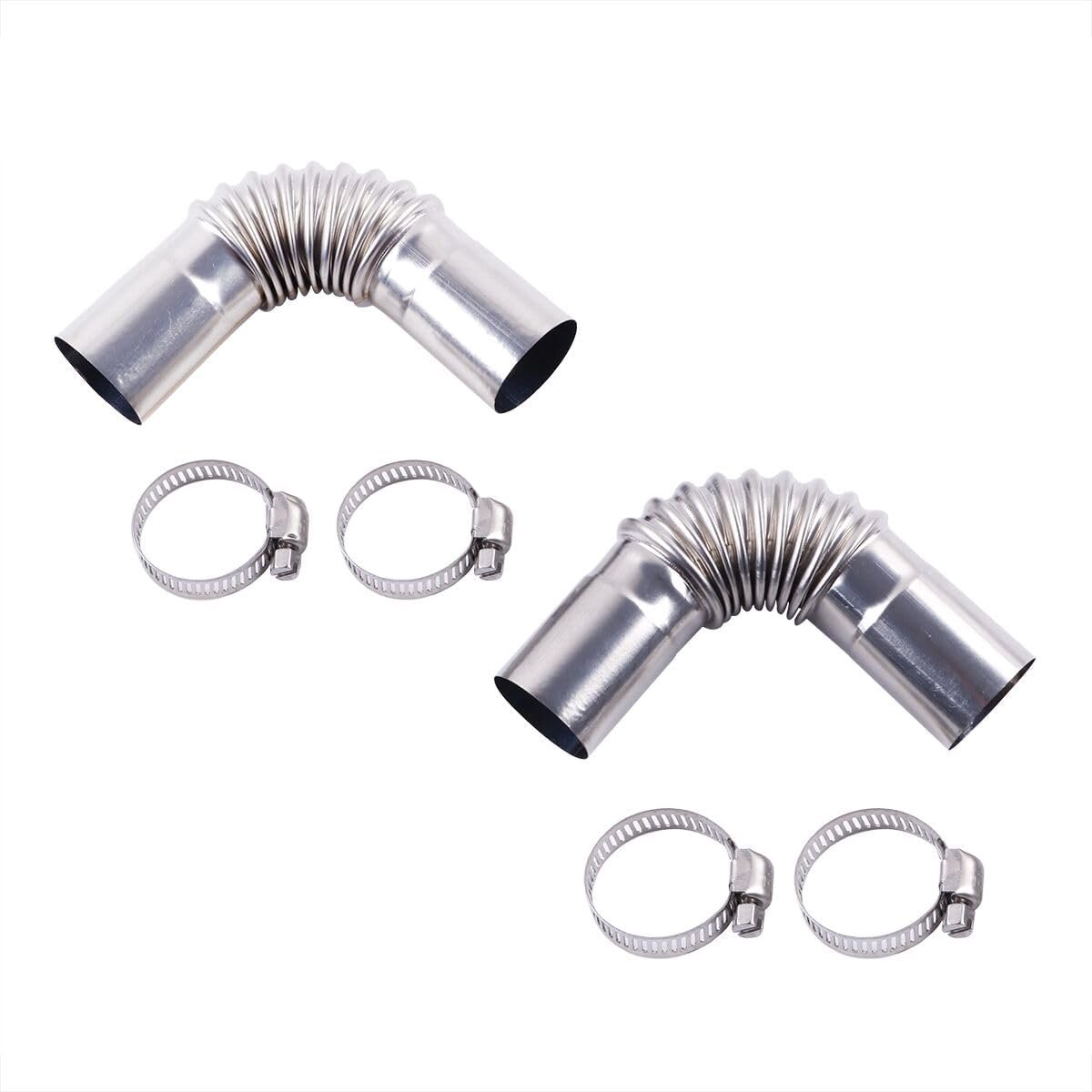 2 stuks dieselverwarming, uitlaatpijp, roestvrij staal, 25 mm, staande verwarming, uitlaatpijp, pijpbogen, connector met 4 klemmen voor diesel, boot, verwarming, uitlaatpijpen en punten