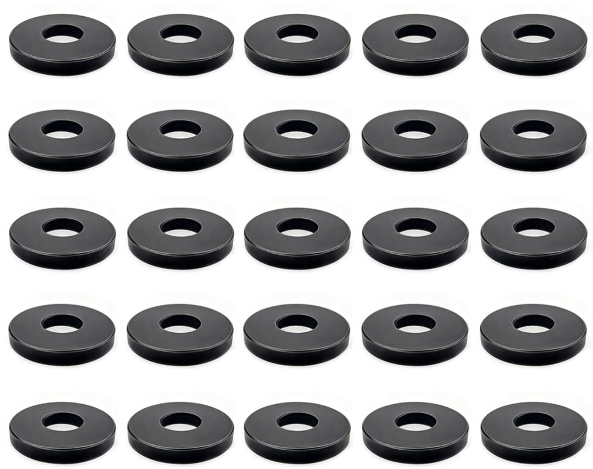 25 stuks sluitringen, zwart, grote carrosseriescheiven, 24 x 2 mm, binnendiameter 8 mm, afdichtringen, set voor schroeven, moeren, groefstenen, rubberen sluitringen, set accessoires