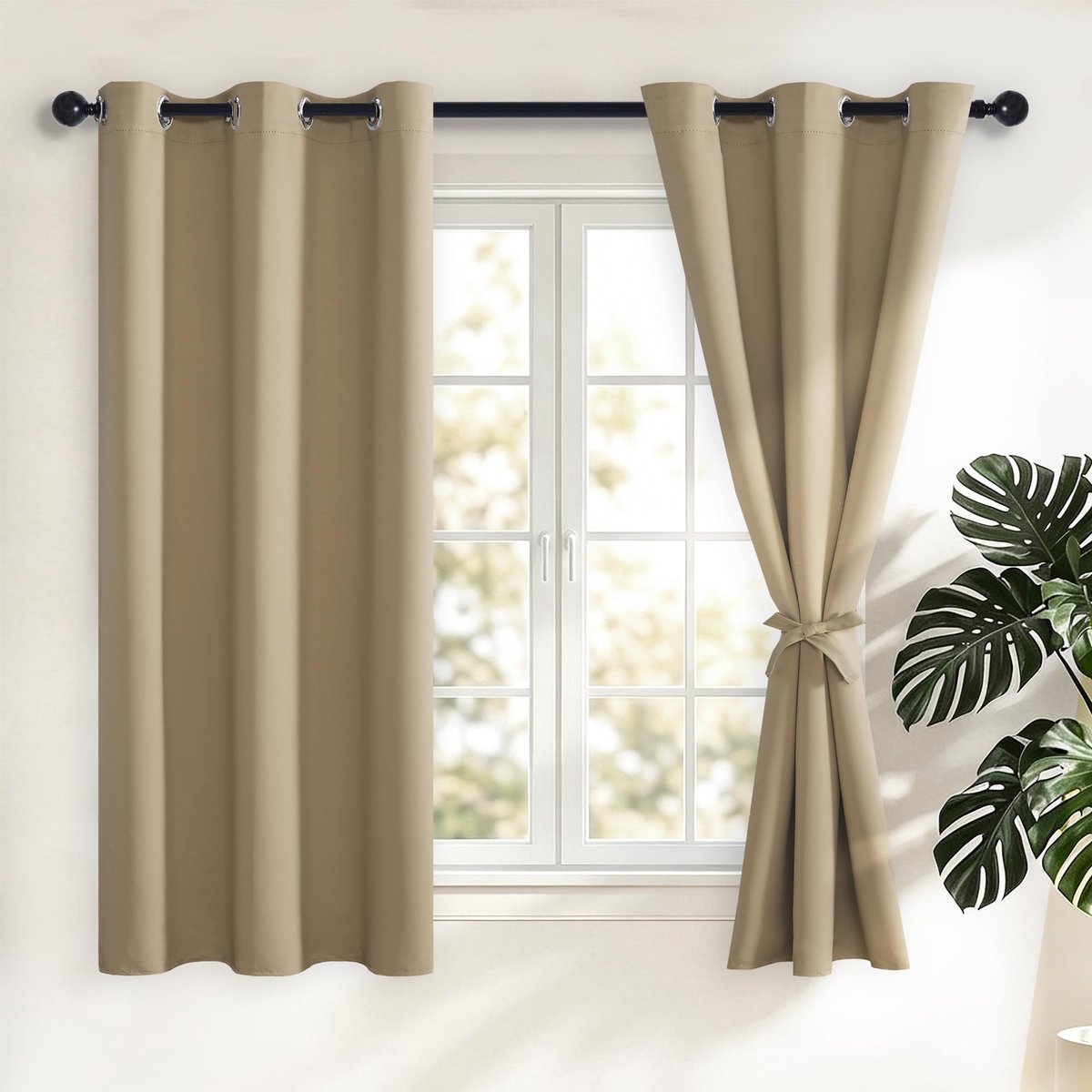 Verduisteringsgordijnen 117 x 137 cm - taupe - ondoorzichtig - ideaal voor slaapkamer - SnelShoppen